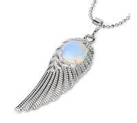 Natural Stone Pendant Necklace For Women,Opal Natural Stone Pendants Hand-Engraved Angel Wings Gemstone Pendant Necklaces Women Jewelry present For Wife Girlfriend Friend