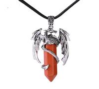 Natural Stone Pendant Necklace For Women,Red Jasper Stone Necklace Hexagonal Pointed Stone Sliver Dragon Wire Wrapped Pendants Gemstone Pendant Necklaces Women Jewelry present For Wife Girlfriend