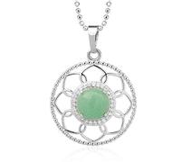 Natural Stone Pendant Necklace For Women,Stone Necklace Natural Aventurine Stone Stone Pendants Hand Carved Hollow Lotus Gemstone Pendant Necklaces Women Jewelry present For Wife Girlfriend Friend