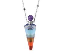 Natural Stone Perfume Bottle Necklace Healing Clear Quartz Crystal Pendant Oil Diffuser Necklace with Jar, 19cm, Stone, Agate