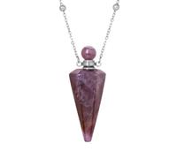 Natural Stone Perfume Bottle Necklace Healing Clear Quartz Crystal Pendant Oil Diffuser Necklace with Jar, 19cm, Stone, Agate