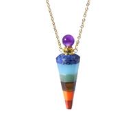 Natural Stone Perfume Bottle Necklace Healing Clear Quartz Crystal Pendant Oil Diffuser Necklace with Jar, 19cm, Stone, Agate