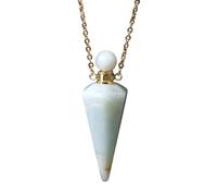 Natural Stone Perfume Bottle Necklace Healing Clear Quartz Crystal Pendant Oil Diffuser Necklace with Jar, 19cm, Stone, Agate