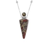 Natural Stone Perfume Bottle Necklace Healing Clear Quartz Crystal Pendant Oil Diffuser Necklace with Jar, 19cm, Stone, Agate