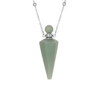 Natural Stone Perfume Bottle Necklace Healing Clear Quartz Crystal Pendant Oil Diffuser Necklace with Jar, 19cm, Stone, Agate