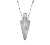 Natural Stone Perfume Bottle Necklace Healing Clear Quartz Crystal Pendant Oil Diffuser Necklace with Jar, 19cm, Stone, Agate