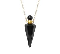 Natural Stone Perfume Bottle Necklace Healing Clear Quartz Crystal Pendant Oil Diffuser Necklace with Jar, 19cm, Stone, Agate