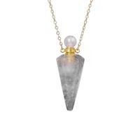 Natural Stone Perfume Bottle Necklace Healing Clear Quartz Crystal Pendant Oil Diffuser Necklace with Jar, 19cm, Stone, Agate