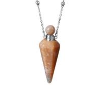 Natural Stone Perfume Bottle Necklace Healing Clear Quartz Crystal Pendant Oil Diffuser Necklace with Jar, 19cm, Stone, Agate