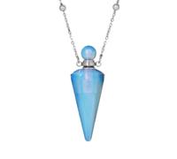 Natural Stone Perfume Bottle Necklace Healing Clear Quartz Crystal Pendant Oil Diffuser Necklace with Jar, 19cm, Stone, Agate