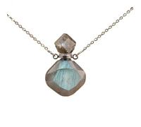 Natural Stone Perfume Diffuser Bottle Pendant Necklace Plated Gold Essential Oil Vial Jewelry Gift (Color : Labradorite Silver)