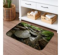 Natural Stone Quick Dry Bath Mat, Rustic River Rocks Absorbent Non Slip Shower Mat, Spring Decorative Flannel Washable Bath Rugs for Bathroom Toilet Restroom 20x32 Inch