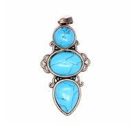 Natural stone retro exaggerated crystal large pendant blue stone malachite sweater chain handmade personality necklace unisex spring and autumn jewelry - 1 piece Blue turquoise One Size