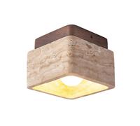 Natural Stone Shade Marble Ceiling Lamp, Japanese Wabi-Sabi Style Yellow Travertine Ceiling Light Fixture, E27 Socket Mini Square Vintage Close to Ceiling Lights for Bedroom Hallway Entryway b, JYLS