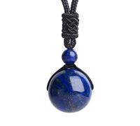 Natural Stone Sphere Pendant Necklace for Women Men, Black Obsidian Amethyst Tiger Eye Crystal Ball Necklace with Adjustable Braided Cord, One Size, Acetate, Agate