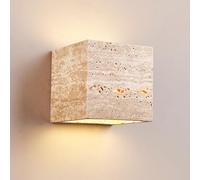 Natural Stone Square Wall Sconce - Waterproof Retro Wall Light for Indoor/Outdoor Use - Japanese Wabi-sabi Style for Staircase, Entrance, Balcony, Bathroom, Farmhouse Decor