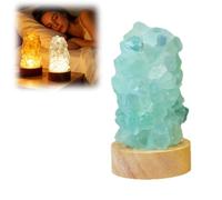 Natural Stone USB Desk Lamp, Handcrafted Beechwood Base Bedside Night Light for Bedroom Meditation, Dimmable Calming Glow for Home Office Study, Unique Crystal Mineral Decor Gift (Green)