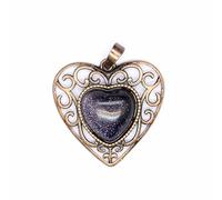 Natural stone vintage openwork heart pendant, topaz gold swan simple handmade jewelry, suitable for both men and women, a versatile summer necklace- 1 piece Blue sandstone One Size