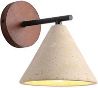 Natural Stone Wall Sconce with Wood Base | Mid-Century Wall Light Fixture | Vintage Marble Wall Light | Rustic Farmhouse Industrial Design | Wall Mounted Lamp for Bedroom, Hallway, Living Room, Bathro