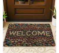 Natural Stone Welcome Doormat, Multicolor Rock Entrance Mat for Indoor & Outdoor Decor, Waterproof Non-Slip Dust Control Door Mats, Easy to Clean 29x17 Inch