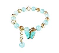 Natural Stone WIth Butterfly Pendant Bracelets Appreciation For Women Girl Jewelry Wristband Gemstone Beaded Bracelet Stud Earrings Set (G, One Size)