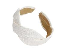 Natural Straw Woven Headband Wide Elastic Band Hair Accessory Breathable Unisex Ornament For Outdoor Activity Solid Color Fashion Band