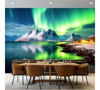 Natural Style Aurora and Island Pattern Wallpaper Bedroom Kids Boys 3D Wallpaper Mural, Green Kids Teens Room Poster Photo Wall Mural Themed Room Playroom Decoration 250 x 175 cm(WxH)