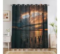 Natural Style Blackout Curtains Sunset Seascape Thermal Curtains for Living Room Bedroom, Pencil Pleat Eyelet Curtain 52 X 63 Inch set of 2 Panels A4053