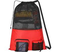 NATURAL STYLE Mesh Drawstring Gym Swim Beach bag, Large Waterproof Pool Sports Backpack for Swimming Gear Workout Yoga Travel, Red, L, Mesh Drawstring Backpack Bag