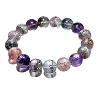 natural super seven quartz gemstone 13mm|round shape smooth cut stone |8 inch|multicolor color stone |energy stretch bracelet | healing wristband | handmade jewelry | LK_WOSB_00377LK_WOSB_00377