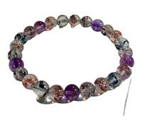 natural super seven quartz gemstone 8mm|round shape smooth cut stone |6.5 inch|multicolor color stone |energy stretch bracelet | healing wristband | handmade jewelry | LK_WOSB_00296LK_WOSB_00296