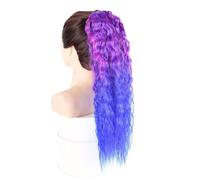 Natural Synthetic Kinky Curly Hair Ponytails Cosplay Hairpiece Ribbon Drawstring Ponytail Extensions Perfect Looking(PINKTBlue)