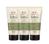 Natural Tallow Sunscreen SPF 50 Broad Spectrum UVA/UVB Shield，3pc | Lightweight Non-Greasy Balm for Face & Body, Moisturising, Water Resistant, Suitable for Adults, Grass-Fed Tallow Enriched