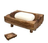 Natural Teak Wood Soap Holder, Automatic Draining Soap Tray with Drain Holes, Handmade Rustic Soap Dish & Countertop Soap Saver Stand for Bathroom and Kitchen