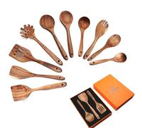Natural Teak Wooden Spoons for Cooking - 10 Pcs Kitchen Utensils Set With Spatulas