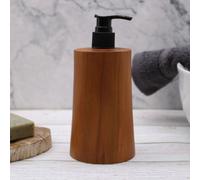 Tapered Natural Teak Wood Soap Dispenser - Wooden Base Manual Lotion Cream Pump