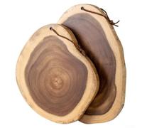 Natural Thai Acacia Wood Cutting Board Irregular Round Design Original Kitchen Board for Bread Fruits Cheese Solid Wood Size S (23-28 cm)