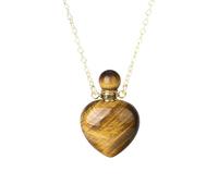 Natural Tiger Eye Stone Crystal Necklaces Heart Crystal Stone Perfume Bottle Pendant Necklace Essential Oil Diffuser Pendant Necklaces Jewelry Gift for Women