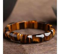 Natural Tiger's Eye Stone Bracelet Coffee Gemstone Stretch Bracelet for Men
