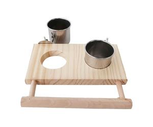 Natural Timber Branch Stand - Heavy Duty Double Cup Feeder, Interactive Climbing Furniture, Premium Metal Food Dish, African Grey Accessory | Wall Mounted Play Gym For Multiple Species