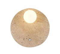 Natural Travertine Finish Hallway Walls Mount Lamp Round Walls Sconce Indoor Lighting Modern Design Wall Light for Japandi Home Décor Rustic Wall Lighting for Bedrooms, Stair