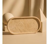 Natural Travertine Oval Bathroom Vanity Tray - 12”x6” Stone Tray for Countertop, Perfume & Jewelry Display | Solid 2cm Thick, Authentic Turkish Travertine