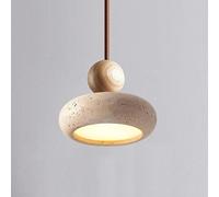 Natural Travertine Pendant Light - LED Ceiling Light with Adjustable Height, Hanging Lamp for Bedroom, Kitchen Island, Dining Room & Living Room (Wood,One Size)