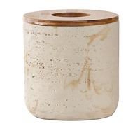 Natural Travertine Textures Beige Mini Trash Can with Bamboo Lid,Small Countertop Trash Can for Bathroom,Kitchen,Vanity,Desk Trash Can,Table Top Mini Garbage Can for Dining Room,Tiny Waste Basket