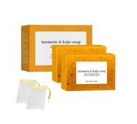 Natural Turmeric Soap Bar with Kojic Acid & Lemon - Deep Cleansing, Brightening & Moisturizing Face & Body Soap for Dark Spots, Firming Pores, Exfoliating Treatment, 100g (2)