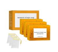 Natural Turmeric Soap Bar with Kojic Acid & Lemon - Deep Cleansing, Brightening & Moisturizing Face & Body Soap for Dark Spots, Firming Pores, Exfoliating Treatment, 100g (3)