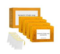 Natural Turmeric Soap Bar with Kojic Acid & Lemon - Deep Cleansing, Brightening & Moisturizing Face & Body Soap for Dark Spots, Firming Pores, Exfoliating Treatment, 100g (4)