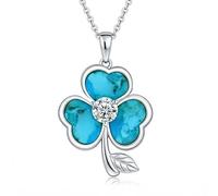 Natural Turquoise Necklace: Women's Jewelry-925 Sterling Silver Clover Pendant Set with Natural Gemstones and the Birthstone for December