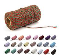 Natural Twine Cotton String Christmas Natural Jute Colored Cotton String Rope Craft Cord Gift Wrapping Twine (1 Roll, Red & Green)
