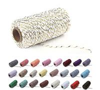 Natural Twine Cotton String Christmas Natural Jute Colored Cotton String Rope Craft Cord Gift Wrapping Twine (1 Roll, Gold Wire & White)
